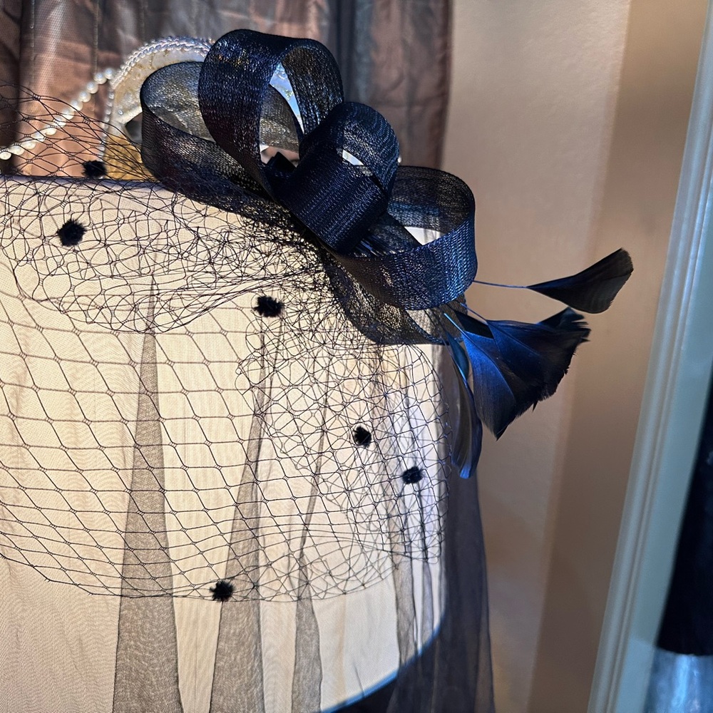 Elegant Black and Polka Dot Fascinator - Alligator Clip